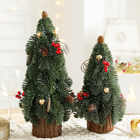 Decoratiune Craciun pentru Masa, Ornament de Decor Model Brad de Craciun de Dimensiuni Mici, pentru Birou si Interior, din Plastic 30 x 15 x 15 cm, Verde [4]