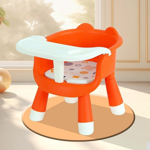 Scaun de Masa pentru Copii, 2 in 1, Tavita Detasabila, Spatar Ergonomic, +6 Luni, Inaltime 36 cm, Portocaliu [1]