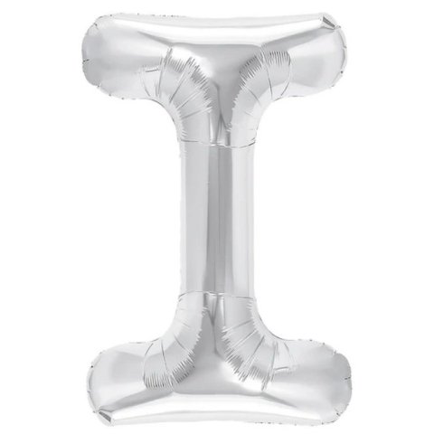 Litere - Balon Folie Metalizata Litera I, 40 cm, Umflati cu Heliu sau Aer, Ambalaj Individual, Pai inclus, Argintiu