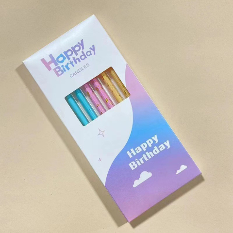 Set 6 Lumanari Lungi, din Parafina, 10 x 0.5 cm, Happy Birthday, Multicolor [1]