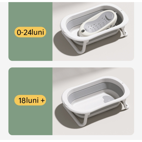 Cada de Baie Pliabila, cu Suport, Indicator de Temperatura, 0-8 Ani, din PP+TPR, 45 l Capacitate, 80 x 50 x 23 cm, Gri [3]