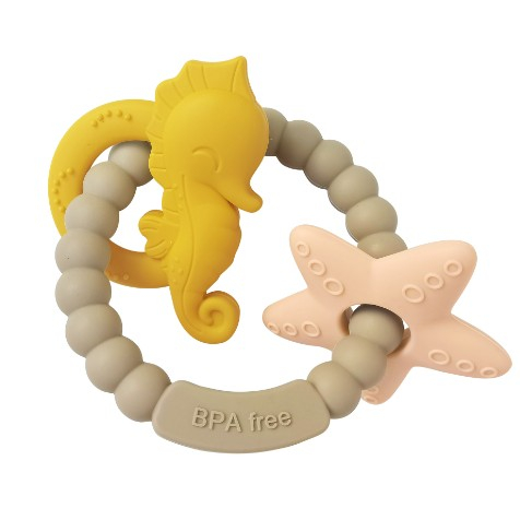 Jucarie Dentitie Bebelusi, Tip Bratara, Model Calut si Stea de Mare, + 3 luni, din Silicon, fara BPA, 8.1 x 8.1 x 1.2 cm, Maro [2]