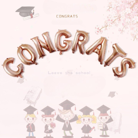 Set 8 Baloane din Folie Metalizata, Model Scris Congrats, Litere de 40 cm, Tema Absolvire, Baloane Party, Ambalaj Individual, Pai Inclus, Umflare cu Aer sau Heliu, Roz [6]