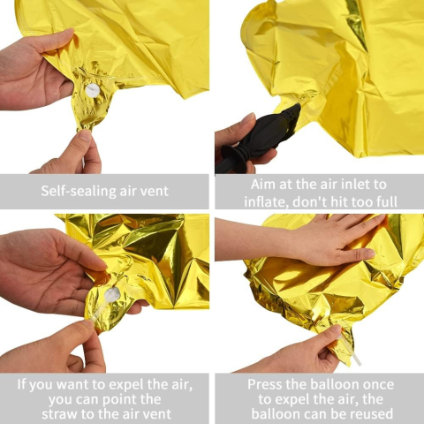 Balon Folie Metalizata Litera L, 40 cm, Umflati cu Heliu sau Aer, Ambalaj Individual, Pai inclus, Auriu [5]