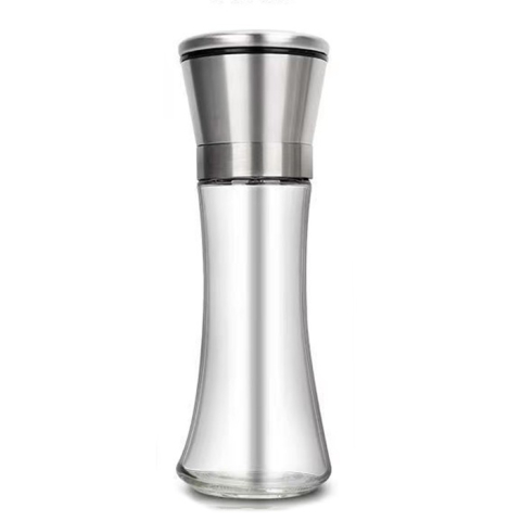 Articole pentru Bucatarie - Rasnita Manuala pentru boabe, Rasnita pentru Piper Sare Cafea, din Sticla cu Otel inoxidabil, 19.2 x 6.4 cm, volum 200 ml, Transparenta cu Capac din Inox