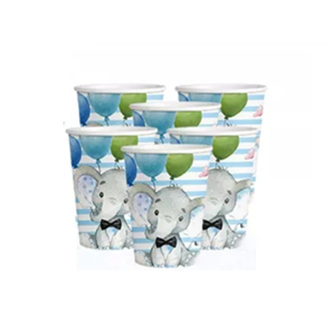 Set 10 Pahare, Imprimeu Elefant, din Carton, 7.5 x 8.5 cm, Albastru [2]