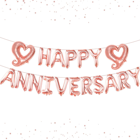 Set Baloane din Folie Metalizata, Model Happy Anniversary, Litere de 40 cm, Baloane Party, Ambalaj Individual, Pai Inclus, Umflare cu Aer sau Heliu, Roz [13]