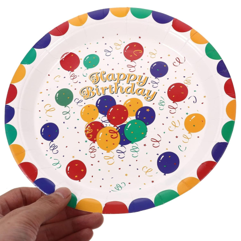 Set 10 Farfurii de Unica Folosinta, din Carton, 23 cm, Model Happy Birthday, Multicolor [1]