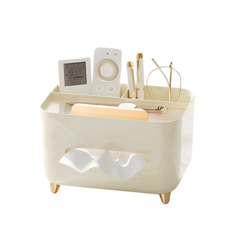 Cutii depozitare - Suport pentru Servetele, Cutie Multifunctionala, Design Minimalist, ABS, cu Suport pentru Obiectele Personale, pentru Birou, 21x15x13 cm, Crem