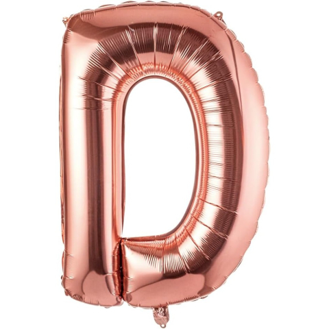 Litere - Balon Folie Metalizata Litera D, 80 cm, Umflati cu Heliu sau Aer, Ambalaj Individual, Pai inclus, Rose Gold