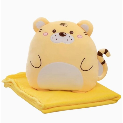 Perne Voiaj, Paturi si Textile - Patura 2in1 pentru Pat sau Canapea, Model Jucarie Tigru cu Spatiu de Depozitare Patura, Microfibra, 1x1.7 m, Portocaliu