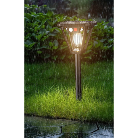 Lampa Solara LED, Tip Felinar, pentru Perete/Sol, 10.8 x 12.3 x 46 cm, 3 Moduri, Lumina Calda, din ABS si PP, Negru [3]
