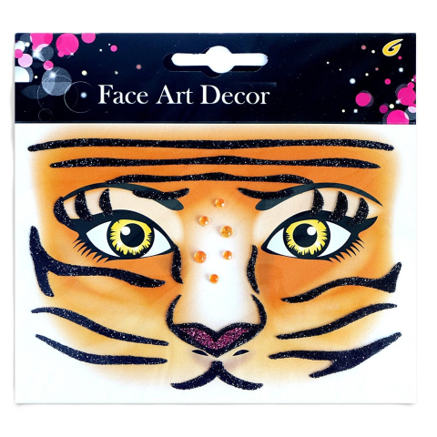 Articole Petrecere - Sticker Temporar pentru Fata, pentru Machiaj, Face Art, Halloween, Teatru, Model Tigru, Maro