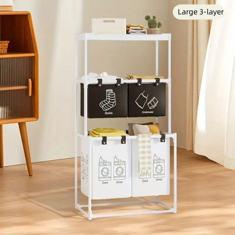 Cos de Rufe, 3 Rafturi, 4 Cosuri, Cadru de Otel Inoxidabil, 123x28x57 cm, 123x44x57 cm, Alb [1]