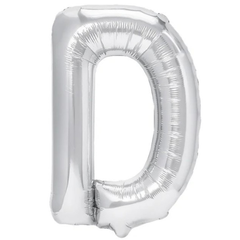 Litere - Balon Folie Metalizata Litera D, 80 cm, Umflati cu Heliu sau Aer, Ambalaj Individual, Pai inclus, Argintiu