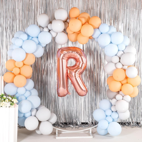 Balon Folie Metalizata Litera R, 100 cm, Umflati cu Heliu sau Aer, Ambalaj Individual, Pai inclus, Rose Gold [5]