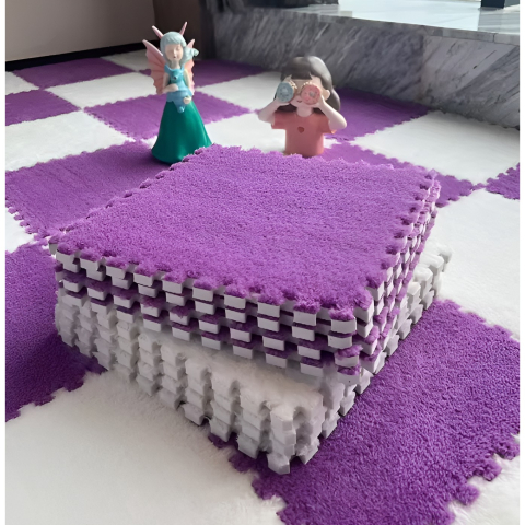 Set 10 Piese Covor tip Puzzle, Spuma EVA, Pufos, 30 x 30 x 1 cm, Mov [3]