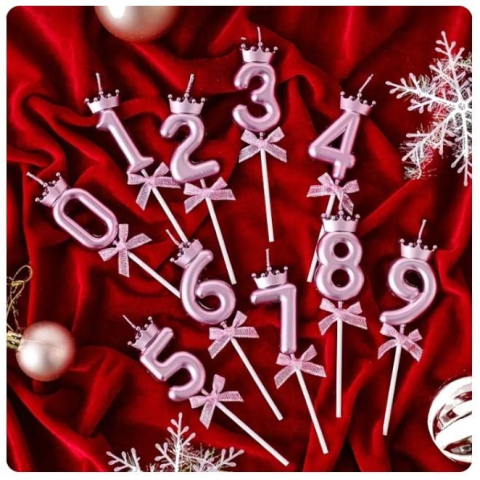 Lumanare Cifra 6, Model Coroana cu Fundita, Pentru Tort, 6 x 2.5 cm Mov [3]