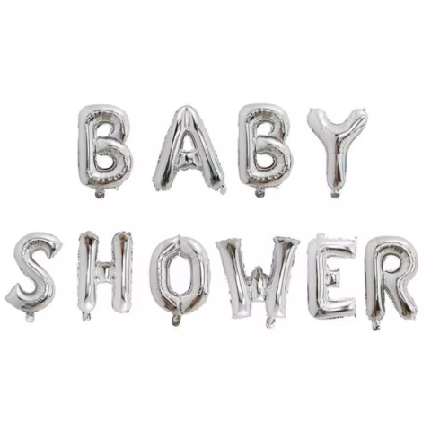 Set Baloane din Folie Metalizata, Model Baby Shower, Litere de 40 cm, Baloane Party, Ambalaj Individual, Pai, Ata si Adeziv Incluse, Umflare cu Aer sau Heliu, Argintiu [3]