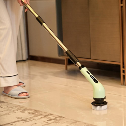 Perie Electrica de Curatare, pentru Gresie, Baie, Bucatarie, 25x20x9.5 cm, cu 6 Capete, Maner Extensibil Detasabil 84-127cm, Incarcare USB-Type C, Rotire 360 de Grade, 3000 mAh, Culoare: Verde [8]