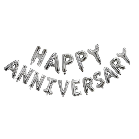 Set Baloane din Folie Metalizat?, Model Happy Anniversary, Litere de 40 cm, Baloane Party, Ambalaj Individual, Pai inclus, Umflare cu Aer sau Heliu, Argintiu [1]
