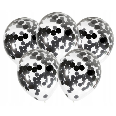 Set 10 Baloane din Latex, Model Party Confetti, 5 x Confetti, 5 x Negru, 25 cm, 2.2g [5]
