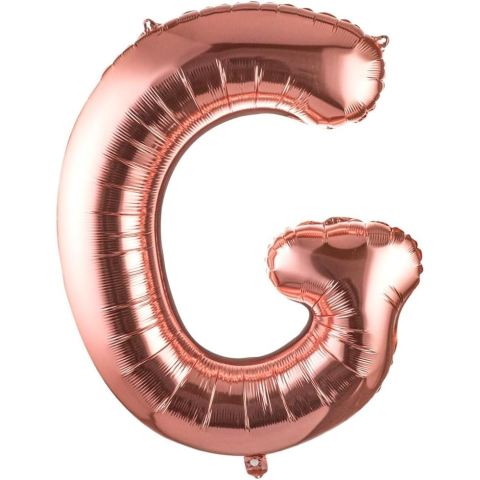 Litere - Balon Folie Metalizata Litera G, 100 cm, Umflati cu Heliu sau Aer, Ambalaj Individual, Pai inclus, Rose Gold