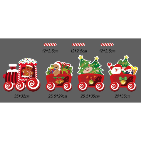 Decoratiune de Craciun, pentru Gradina, Tip Trenulet, 4 Figurine + Bete de Infipt in Pamant, din Plastic, Impermeabil, Model Tren cu Omul Briosa in Locomotiva, Multicolor [4]