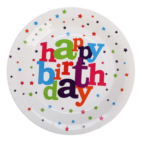 Accesorii Petrecere - Set 6 Farfurii de Unica Folosinta, Colectia Happy Birthday, 23 cm, din Carton Laminat, Multicolor