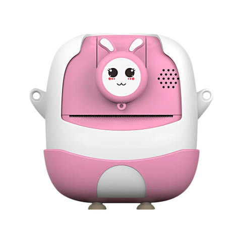 Articole pentru Copii - Camera Instantanee pentru Copii, cu Functie de Printare, Cablu USB-C, Bluetooth, Compatibil iOS/Android, Camera Frontala + Selfie, Model Iepure, Snur Inclus, Roz