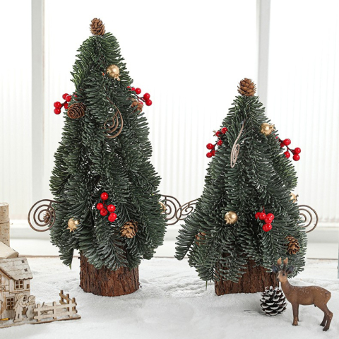 Decoratiune Craciun pentru Masa, Ornament de Decor Model Brad de Craciun de Dimensiuni Mici, pentru Birou si Interior, din Plastic 26 x 12 x 12 cm, Verde [4]