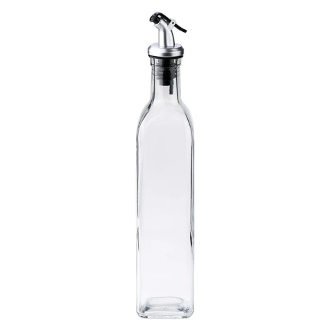 Articole pentru Bucatarie - Sticla de Ulei de Masline, Sticla etansa pentru Lichide de Bucatarie, Sticla pentru Uleiuri, Sosuri, Otet, Capac din Inox Dozator, 30 x 6 cm, volum 500 ml, Transparent 