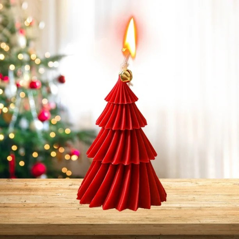Lumanare de Craciun Parfumata, Lumanare Rotativa cu Aromaterapie, Model Brad de Craciun forma Lunga, din Ceara de Soia, 11 x 8 x 8 cm, Rosu [6]
