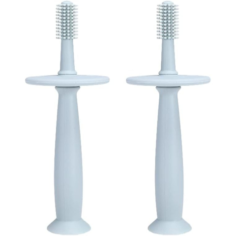 Periuta de Dinti din Silicon pentru Bebelusi, fara BPA, 360 Grade, Bariera Anti-Inghitire, Maner Ergonomic, 12.5 x 15 cm, Albastru [1]