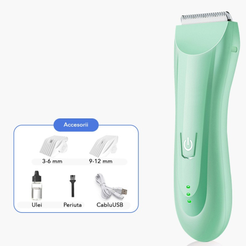 Masina De Tuns Bebelusi si Copii, Lame Cermice si Inox, Fara Fir, Functie Anti Taiere, Silentios, 50 W, Rezistent la Apa, 2 Accesorii, Incarcator USB, Verde deschis [1]