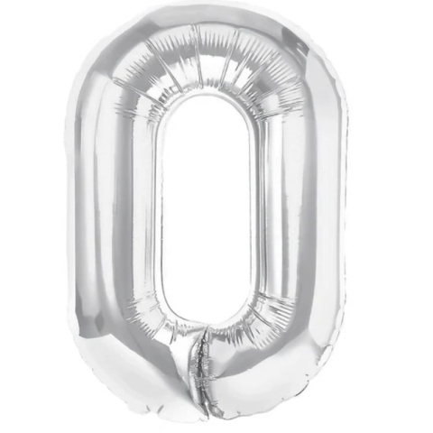 Litere - Balon Folie Metalizata Litera O, 40 cm, Umflati cu Heliu sau Aer, Ambalaj Individual, Pai inclus, Argintiu