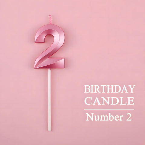 Lumanare Cifra 2, Model Diamond, 5 x 3.4 cm, Roz [3]