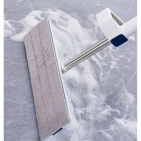 Mop Plat, cu Galeata Pliabila, 2 Rezerve din Microfibra, 127 cm Tija Telescopica, Utilizare Umeda/Uscata, Recipient Lichid, Gri [5]