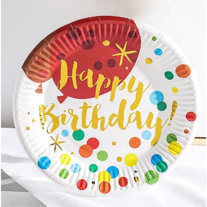 Set 10 Farfurii Unica Folosinta, Imprimeu Happy Birthday Buline, din Carton, Diametru 18 cm, Multicolor [3]