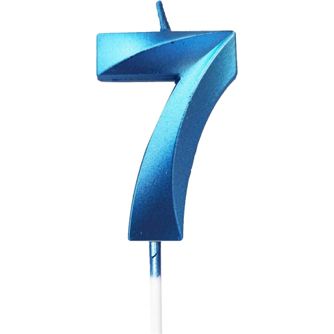 Lumanari si Toppere - Lumanare Cifra 7, Model Diamond, 5 x 3.4 cm, Albastru