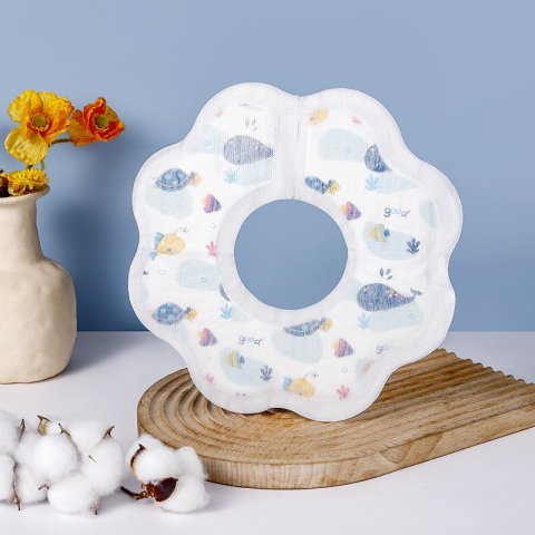 Set 10 Bavete de Unica Folosinta, Model Animalute Marine, pentru Bebelusi, din Bumbac, Impermeabil, 28 x 28 cm, Alb/Albastru [3]