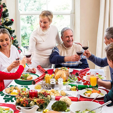 Set 12 Servete pentru Masa si Suporturi de Pahare/Tacamuri, 4 Servete 25x35 cm, 4 Suporturi de 13x15 cm, 4 Suporturi de 9.3x10.5 cm, Verde-Rosu [2]