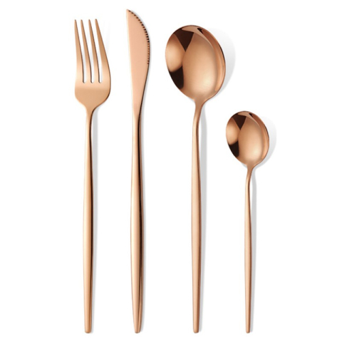 Veselă pentru Masă - Tacamuri Portugheze, Set din 24 de Piese din Otel Inoxidabil, 6 Cutie, 6 Furculite, 6 Linguri de Masa, 6 Linguri pentru Ceai, Gold