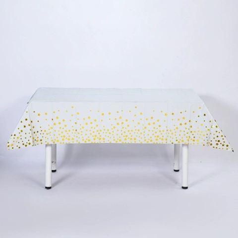 Fata de Masa, din Folie, Imprimeu Stele Aurii, Impermeabila, 137 x 274 cm, Alb [2]