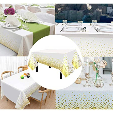 Fata de Masa, din Folie, Imprimeu Stele Aurii, Impermeabila, 137 x 274 cm, Alb [4]