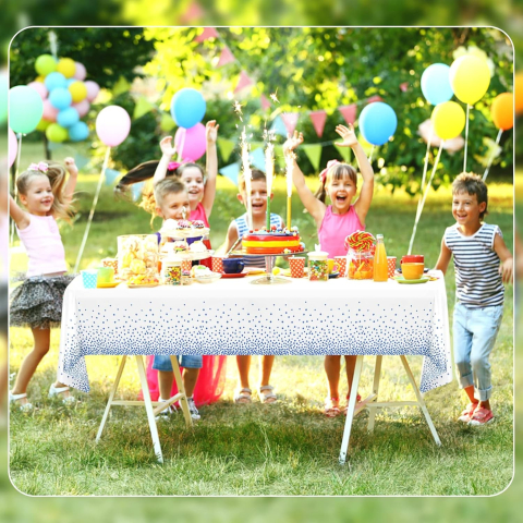 Fata de Masa, din PEVA, Imprimeu Buline, 137 x 274 cm, Impermeabila, Fara Pete, Curatare Rapida, Albastru [1]