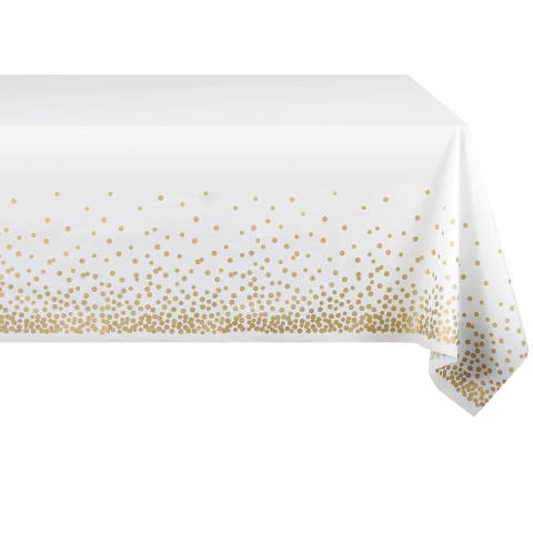 Fete Masa si Perdele Franjurate - Fata de Masa, din PEVA, Imprimeu Buline, 137 x 274 cm, Impermeabila, Fara Pete, Curatare Rapida, Crem