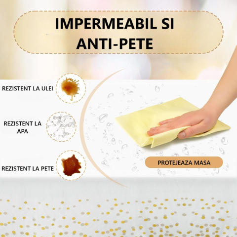 Fata de Masa, din PEVA, Imprimeu Buline, 137 x 274 cm, Impermeabila, Fara Pete, Curatare Rapida, Crem [3]