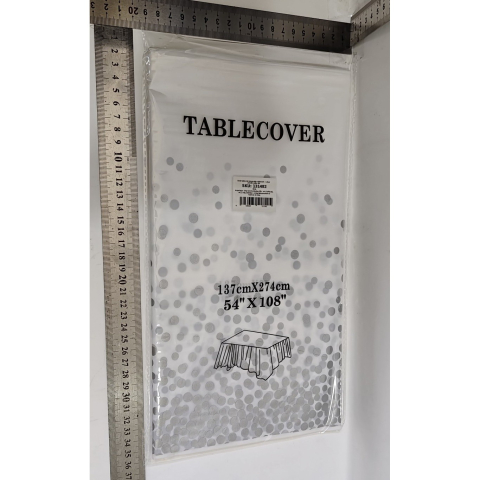 Fata de Masa, din PEVA, Imprimeu Buline, 137 x 274 cm, Impermeabila, Fara Pete, Curatare Rapida, Gri [1]