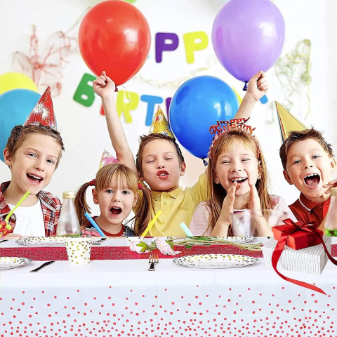 Fata de Masa, din PEVA, Imprimeu Buline, 137 x 274 cm, Impermeabila, Fara Pete, Curatare Rapida, Rosu [2]